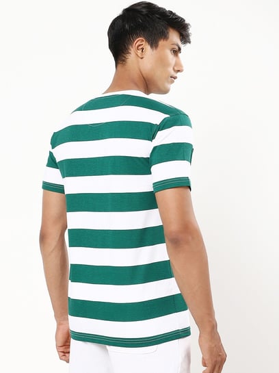 Green and white shop striped t shirt