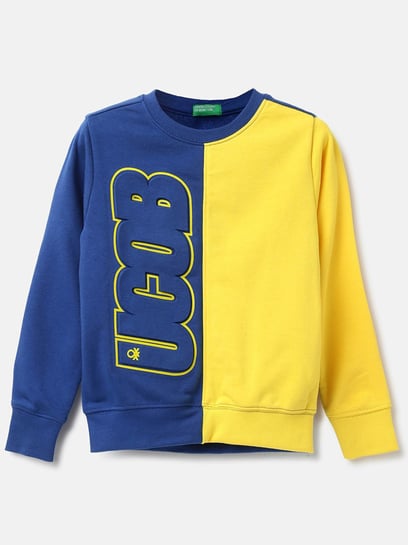 Yellow and store blue sweatshirt