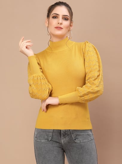 Yellow high hot sale neck sweater