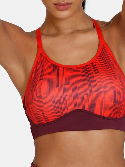 Buy Zelocity by Zivame Purple & Red Printed Sports Bra for Women's