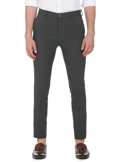 Buy Arrow Newyork Grey Slim Fit Striped Trousers for Mens Online @ Tata CLiQ