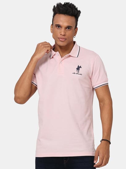 Buy Masculino Latino Light Pink Regular Fit Polo T-Shirt for Men's
