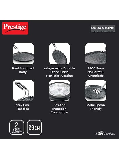 Prestige Durastone Hard Anodised 6 Layer Non-Stick Omni Tawa, (Black)