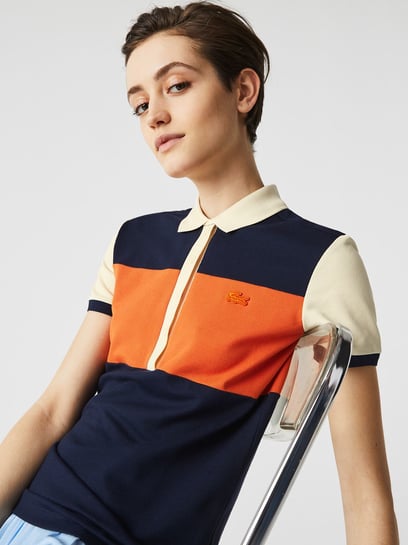 Buy LACOSTE Multicolor Cotton Color block Polo T Shirt for Women