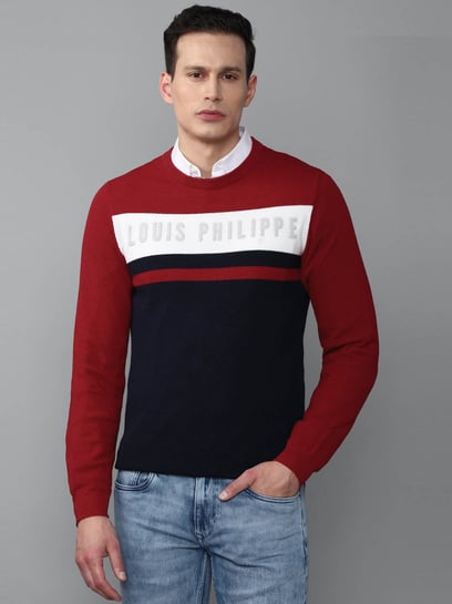 Louis Philippe Sport Red Regular Fit Printed Hooded Sweatshirt