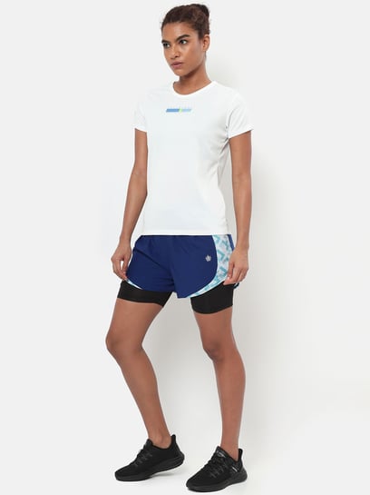 Buy Cultsport Blue Printed Tights With Inner Shorts for Women