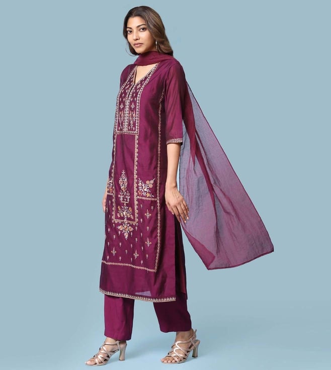 Buy AARKE RITU KUMAR Voilet Kurta With Pant And Dupatta for Women ...