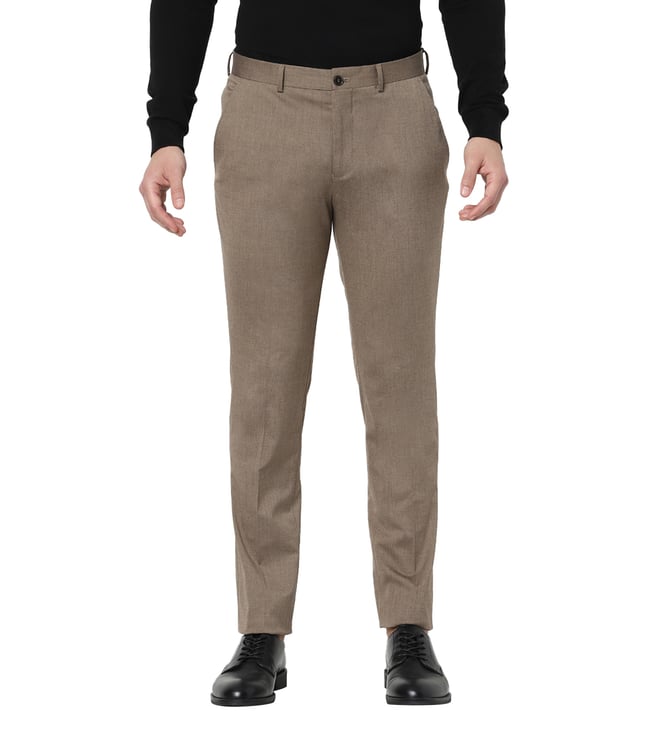 Hancock Men Peanut Brown Solids Pure Cotton Slim Fit Formal Trouser