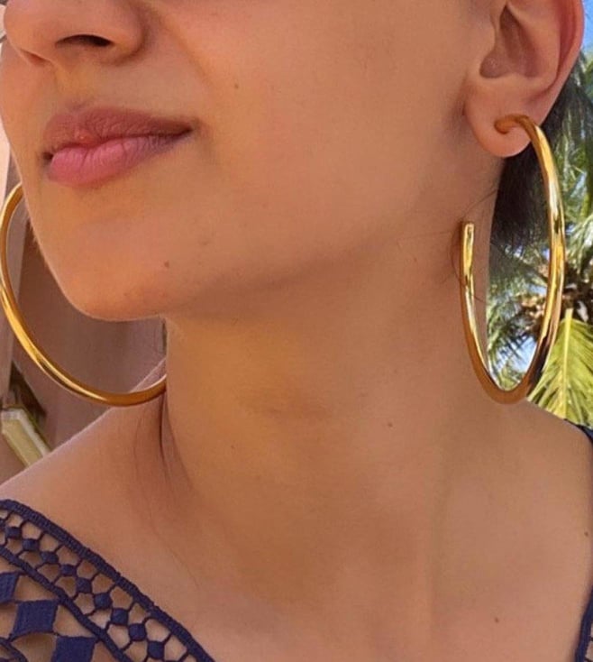 Buy 18K Gold Plated Hoop Earrings, 12mm/16mm/20mm/30mm/45mm/60mm Large Hoop  Earring, Simple Flatwire Gold Hoops, Big Hoops, Every Day Jewelry Online in  India - Etsy