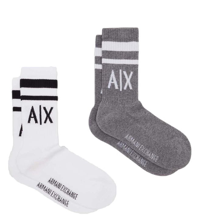 Buy Armani Exchange White & Grey Ribbed Socks - Pair of 2 (S-M) for Men  Online @ Tata CLiQ Luxury