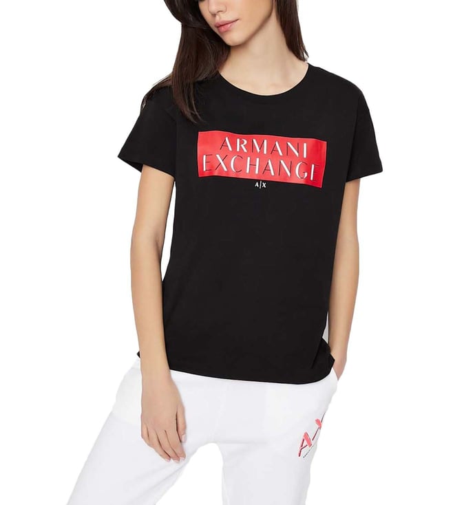 Buy Armani Exchange Black Printed Boyfriend Fit T-Shirt for Women Online @  Tata CLiQ Luxury