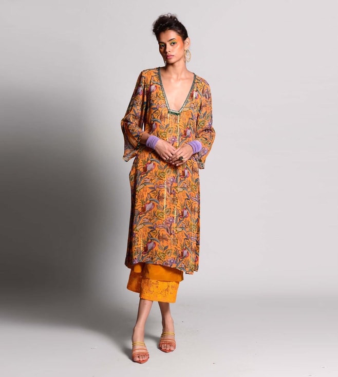 Buy Rishi  Vibhuti Ivory Linen Halt Up Placement Tassel Work Kurta Set  Online  Aza Fashions