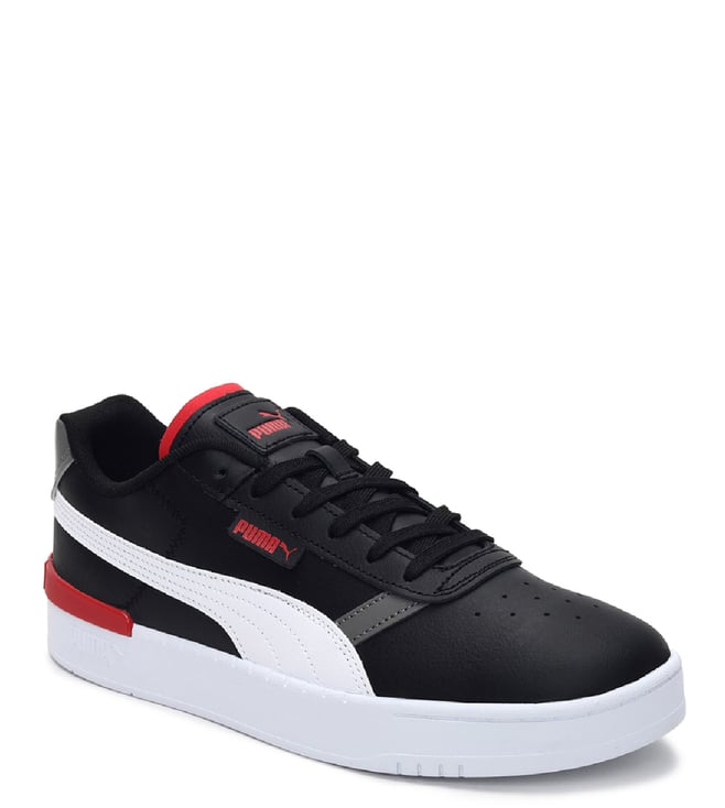 puma black and red sneakers