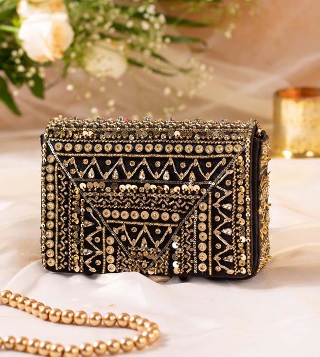 Buy House of Vian Golden Embellished Bahaar Clutch Online @ Tata CLiQ Luxury