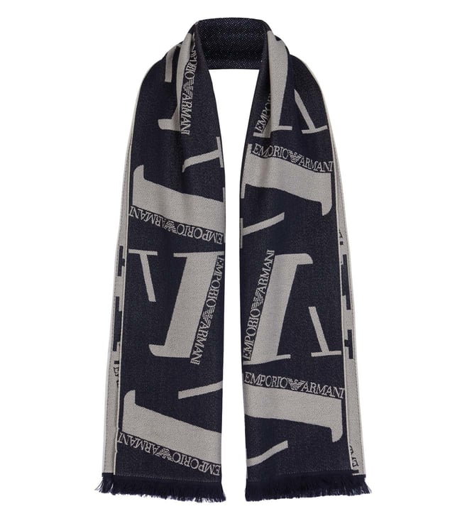 Buy Emporio Armani Blue & Ecru Logo Scarf (Medium) for Men Online @ Tata  CLiQ Luxury