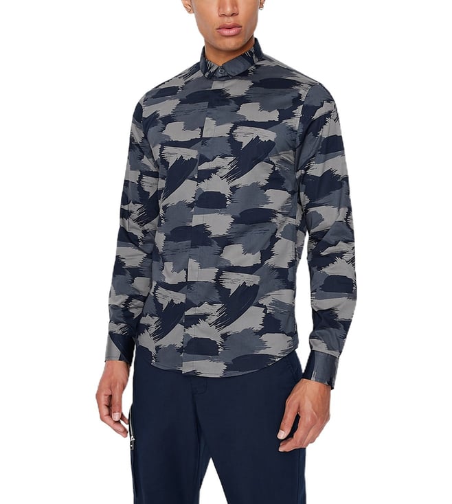 Buy Armani Exchange Navy Camouflage Slim Fit Shirt for Men Online @ Tata  CLiQ Luxury