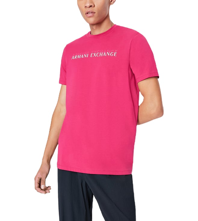 Buy Armani Exchange Pink Logo Slim Fit T-Shirt for Men Online @ Tata CLiQ  Luxury