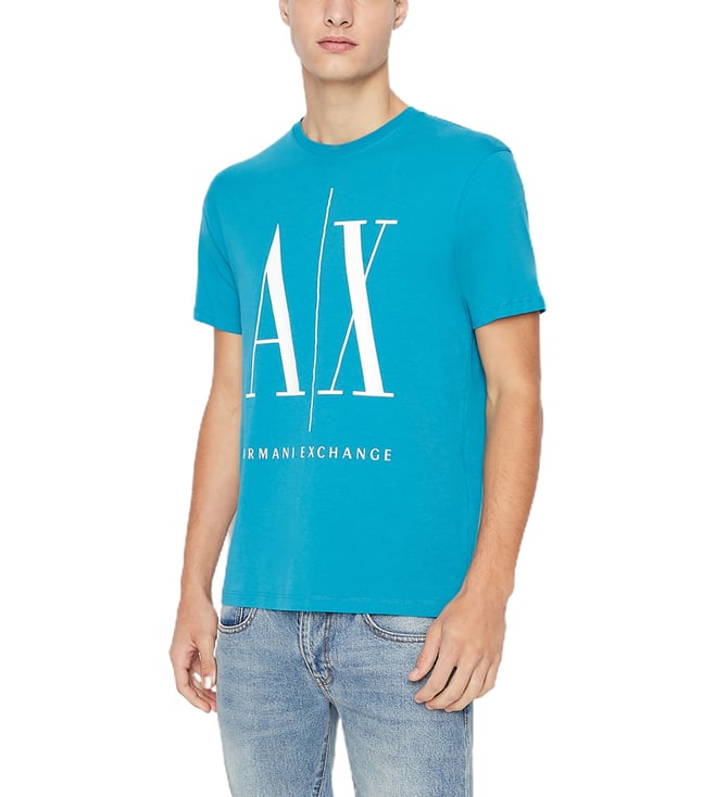 Buy Armani Exchange Blue Logo Regular Fit T-Shirt for Men Online @ Tata  CLiQ Luxury