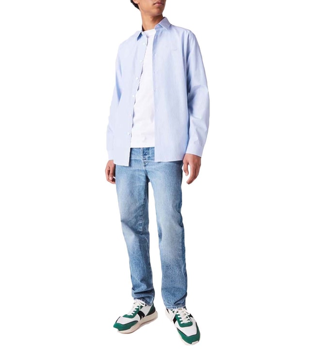 Buy Lacoste Blue Pin Stripes Regular Fit Shirt for Men Online @ Tata ...