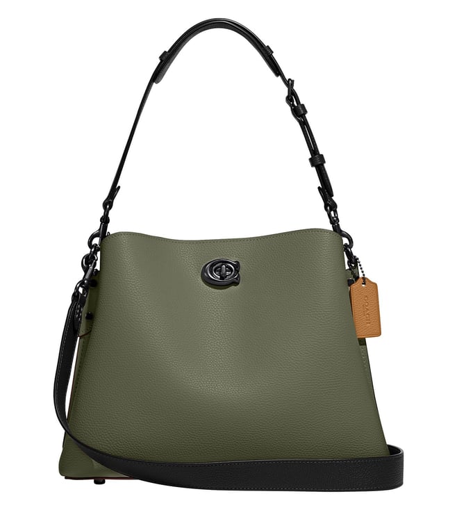 coach green handbag leather