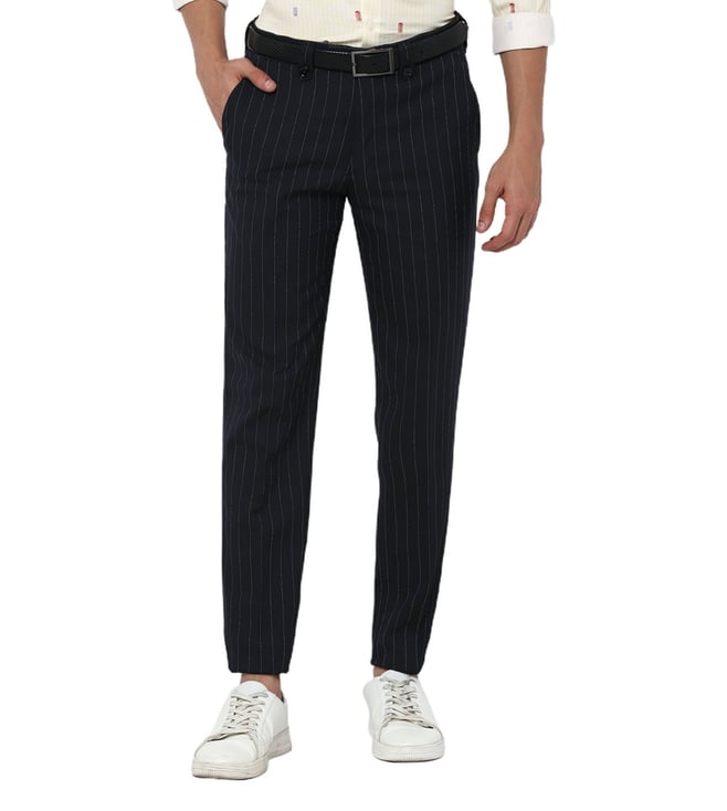 French Connection stripe linen suit trousers in navy  ASOS