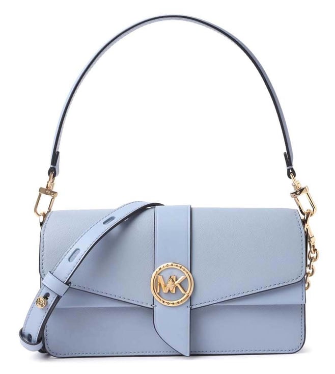 Michael Kors Ladies Greenwich Medium Saffiano Leather Shoulder Bag - Pale  Blue: Handbags