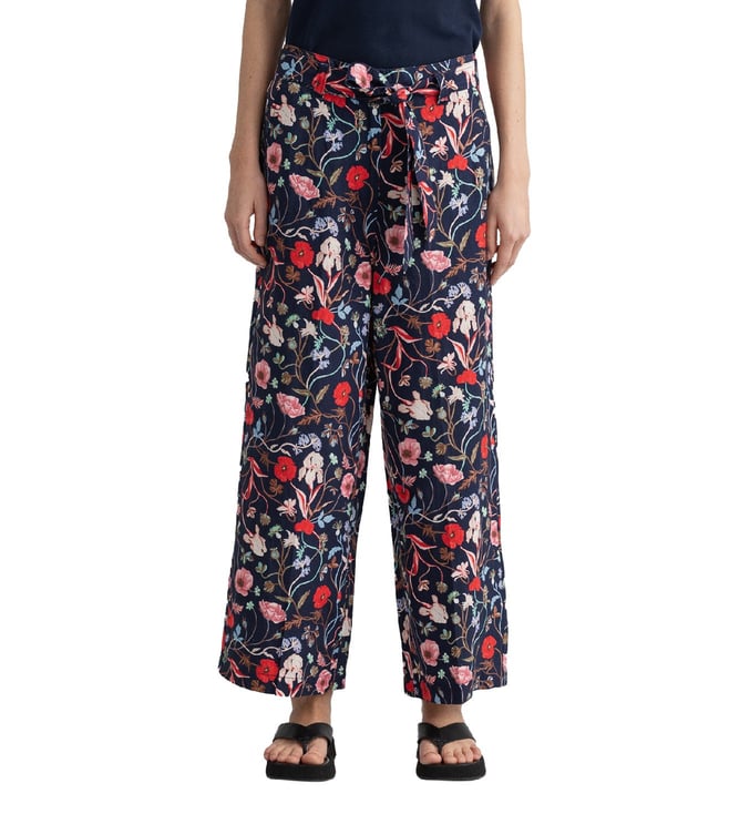 Floral Side Stripe Wide Leg Trousers