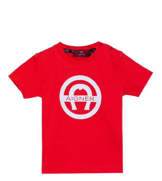 Buy Aigner Kids Red Horseshoe Logo Straight Fit T Shirt for Boys