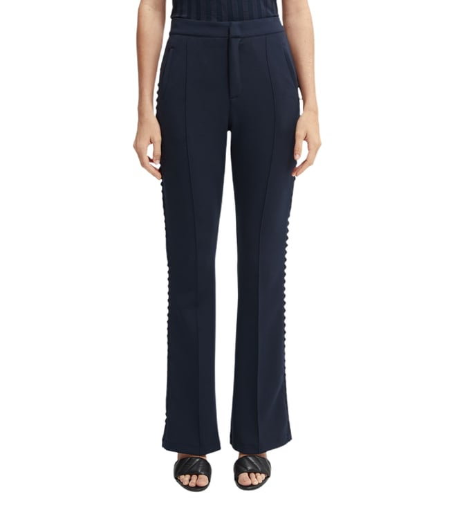 Buy Navy Side Zip Lycra Pants and Trouser for Women