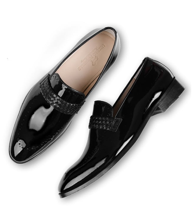 Buy Luxoro Formello Black Atilio Patent Perforated Loafers for Men ...