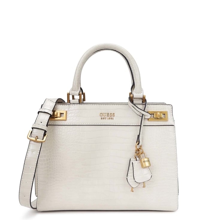 Guess Women Katey Croc Mini Satchel Bag, Eggshell : Buy Online at