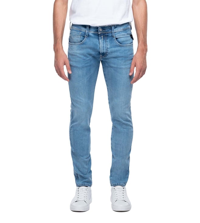 ødemark glide fordøjelse Buy Replay Anbass Hyperflex Slim Light Blue Mid Rise Jeans for Men Online @  Tata CLiQ Luxury