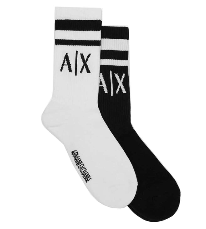 Buy Armani Exchange Black Logo Ribbed Socks - Pair of 2 (M) for Men Online  @ Tata CLiQ Luxury