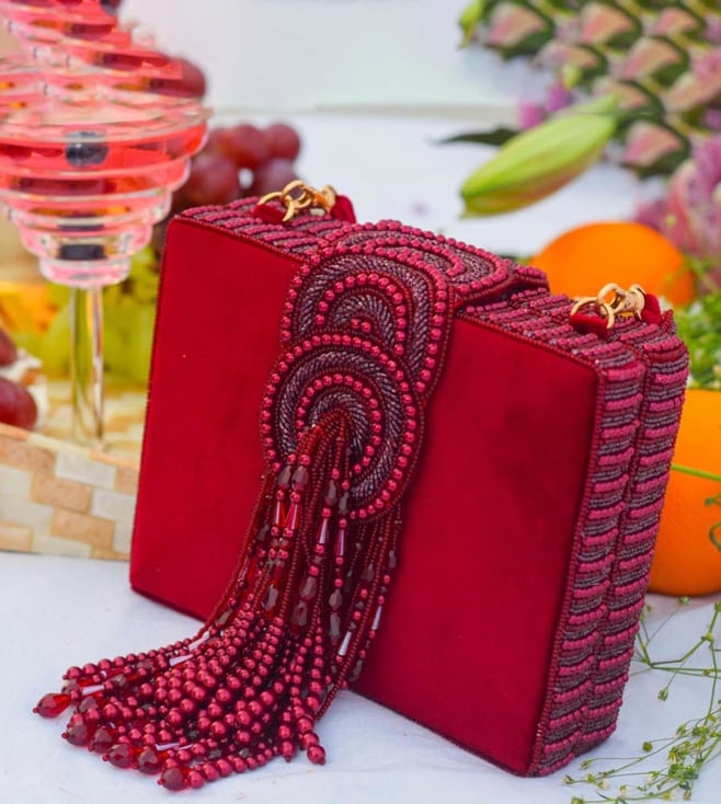 Red Elegant Tassel Silk Evening Clutch Bags Bridal Wedding Purses |  Baginning