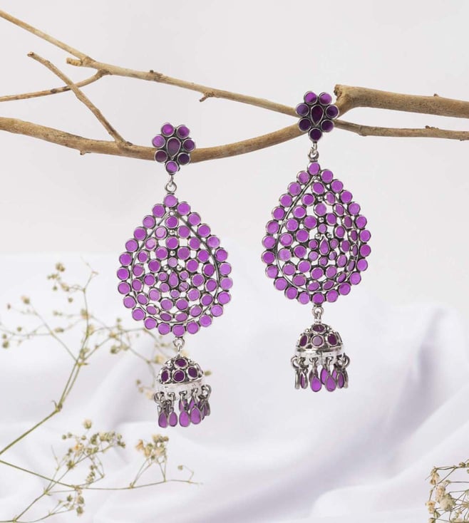 Amazon.com: Purple Floral Beaded Hoop Earrings, Big Large Oversize Flower  Statement Earrings : Handmade Products