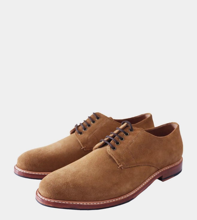 Whole Cut One Piece Orange Suede Leather Oxford Formal Shoes By Brune