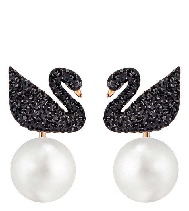 Swarovski Iconic Swan drop earrings, Swan, Gray, Rhodium plated | Swarovski
