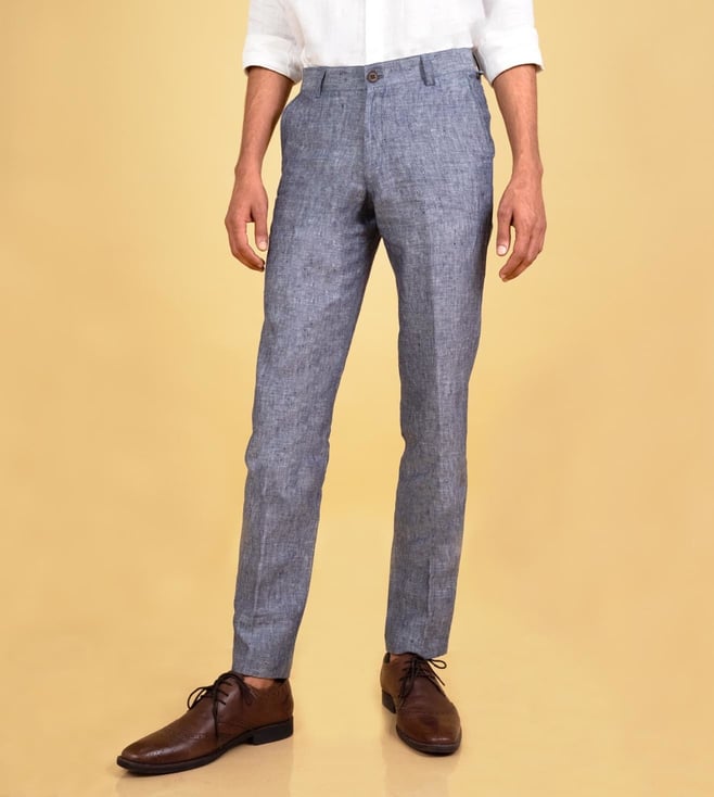 SELECTED HOMME Casual Trousers  Buy SELECTED HOMME Blue Mid Rise Linen  Pants OnlineNykaa fashion