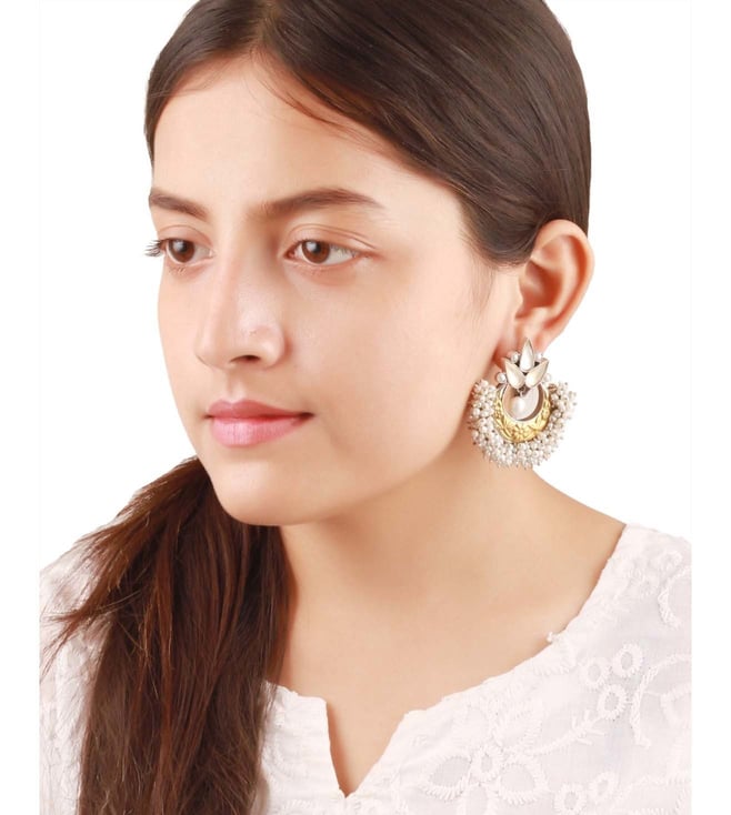 Beautiful, Unique Latest offwhite handicraft fabric Circled Shaped Earrings  for Women and Girls. | K M HandiCrafts India