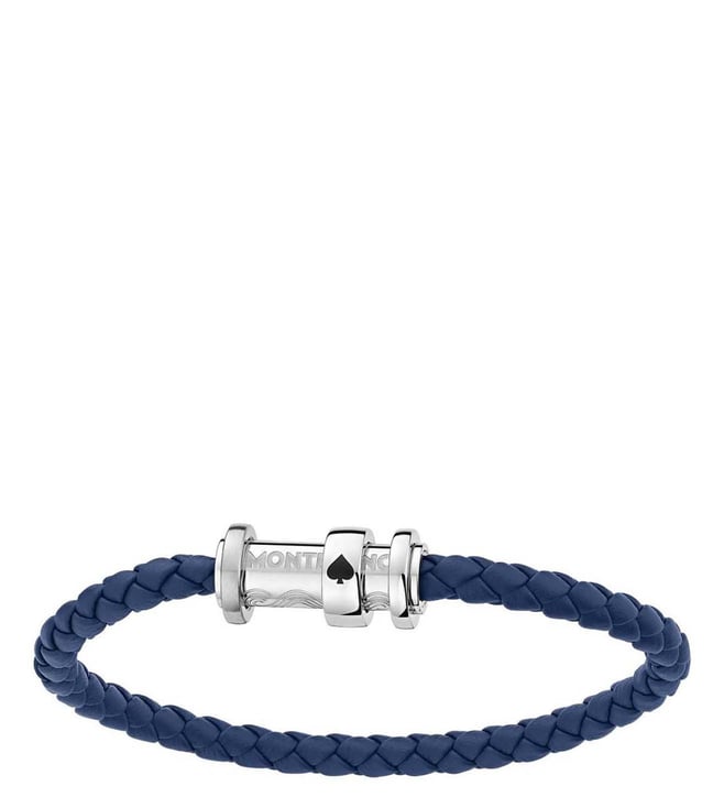 MONTBLANC WRAP ME BRACELET IN BLUE LEATHER WITH CARABINER CLOSURE IN  STAINLESS STEEL, Blue Men's Bracelet