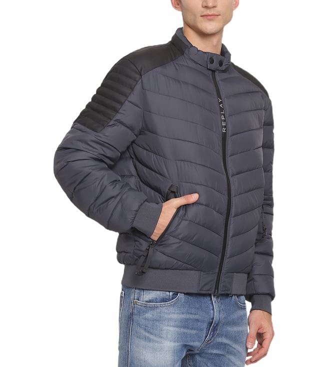 Buy Replay Navy Regular Fit Puffer Jacket for Men Online @ Tata CLiQ Luxury