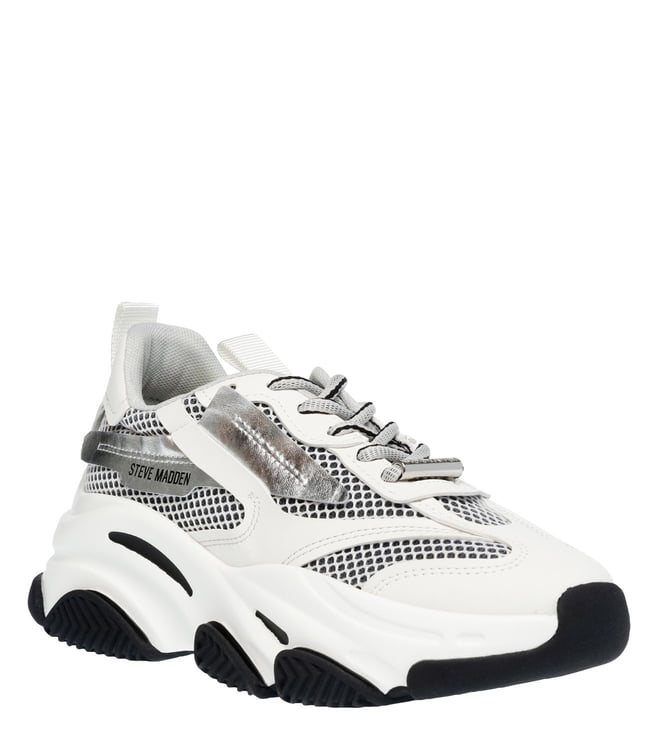 Steve Madden White & Silver Possession Sneakers