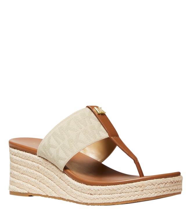 Buy MICHAEL Michael Kors Brown & Cream Logo T-Strap Wedges for Women Online  @ Tata CLiQ Luxury