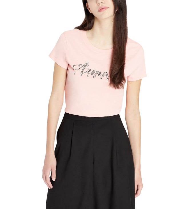 Buy Armani Exchange Pink Studded Logo Slim Fit T-Shirt for Women Online @  Tata CLiQ Luxury