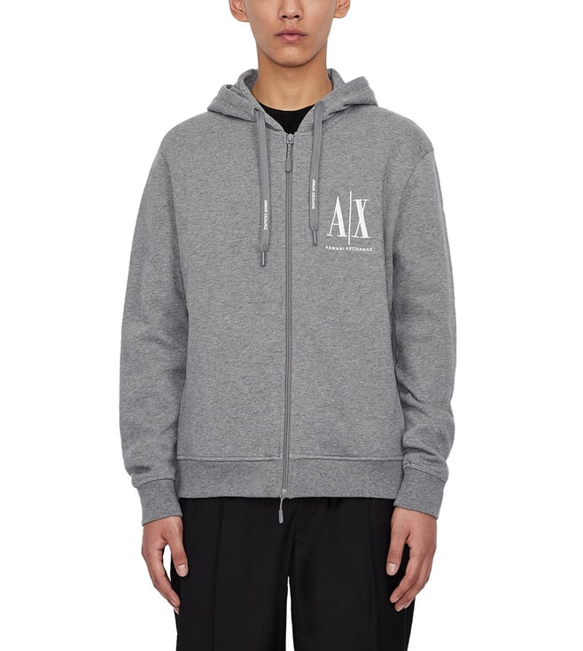 Buy Armani Exchange Grey Embroidered Icon Logo Regular Fit Hoodie for Men  Online @ Tata CLiQ Luxury