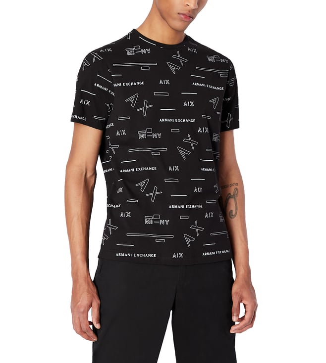 Buy Armani Exchange Black All Over Logo Regular Fit T-Shirt for Men Online  @ Tata CLiQ Luxury