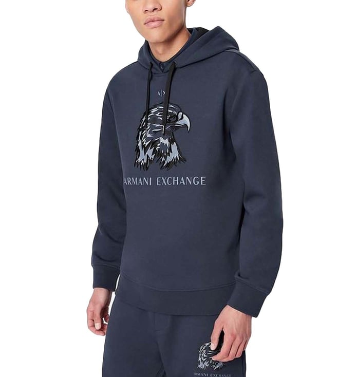 Buy Armani Exchange Navy Logo Regular Fit Hoodie for Men Online @ Tata CLiQ  Luxury