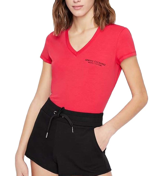 Buy Armani Exchange Red Slim Fit T-Shirt for Women Online @ Tata CLiQ Luxury