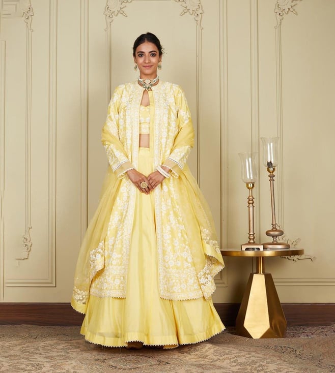 Buy Yellow Organza Embroidery Sequin Round Jacket Lehenga Set For Women by  Osaa by Adarsh Online at Aza Fashions.