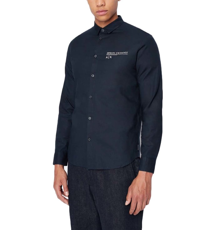 Buy Armani Exchange Navy Logo Regular Fit Shirt for Men Online @ Tata CLiQ  Luxury